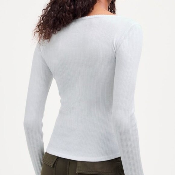 Madewell Pointelle Scoop Neck Top Long Sleeve T-Shirt Tee White Size Medium NEW - Picture 2 of 6
